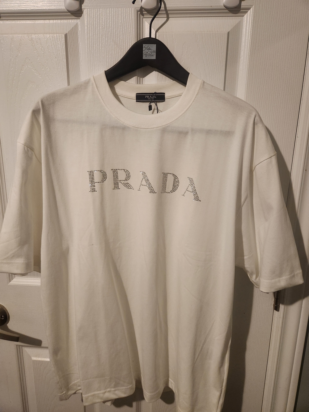 Prada White Crystal Logo Short Sleeve Tee